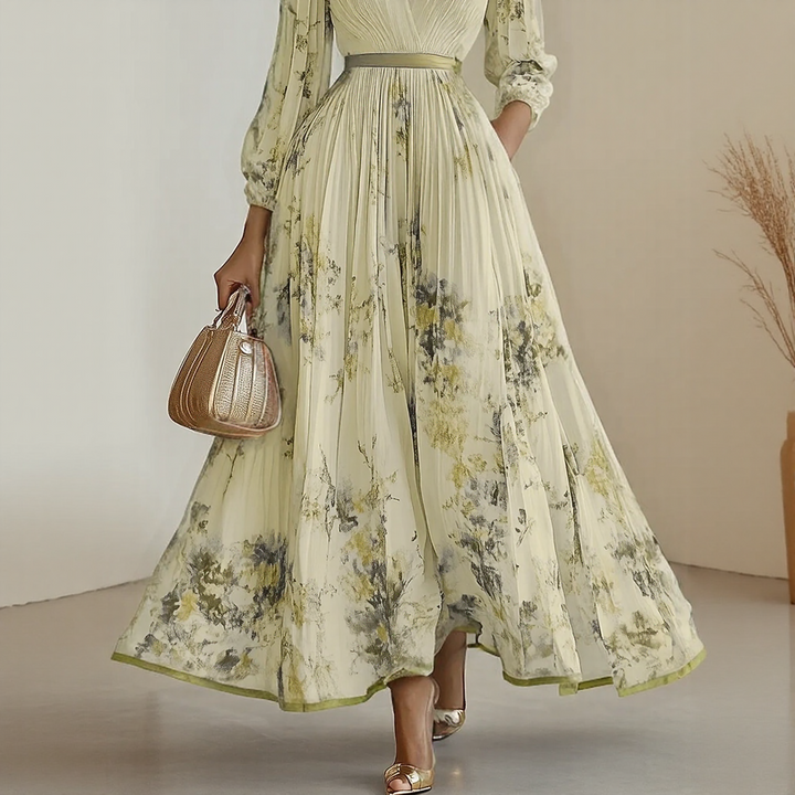 Roma-Elegant Pleated Maxi Dress - Elena Harper
