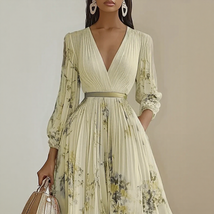 Roma-Elegant Pleated Maxi Dress - Elena Harper