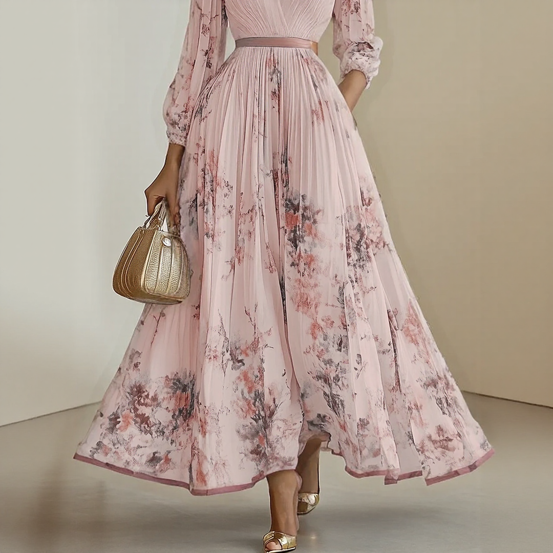 Roma-Elegant Pleated Maxi Dress - Elena Harper