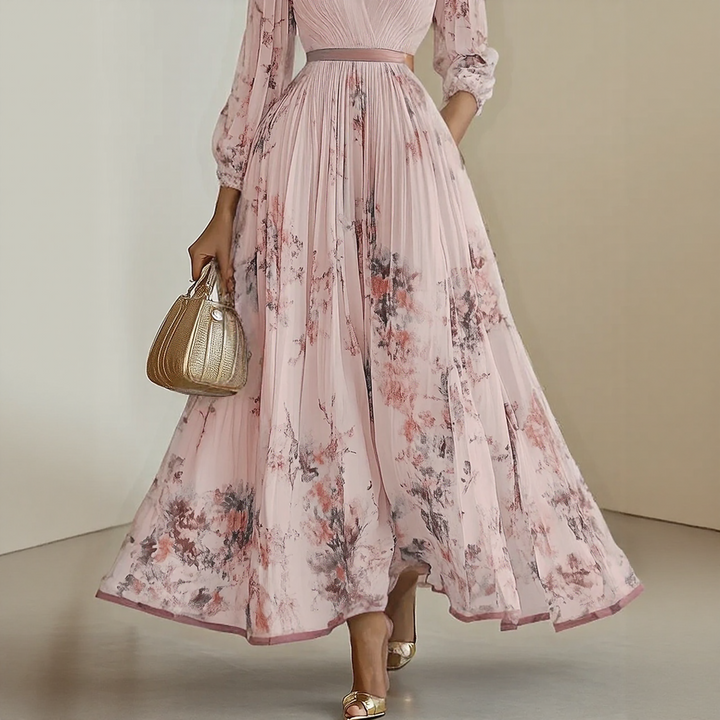 Roma-Elegant Pleated Maxi Dress - Elena Harper
