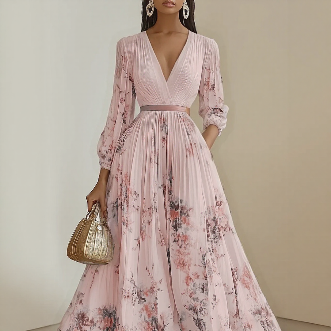 Roma-Elegant Pleated Maxi Dress - Elena Harper