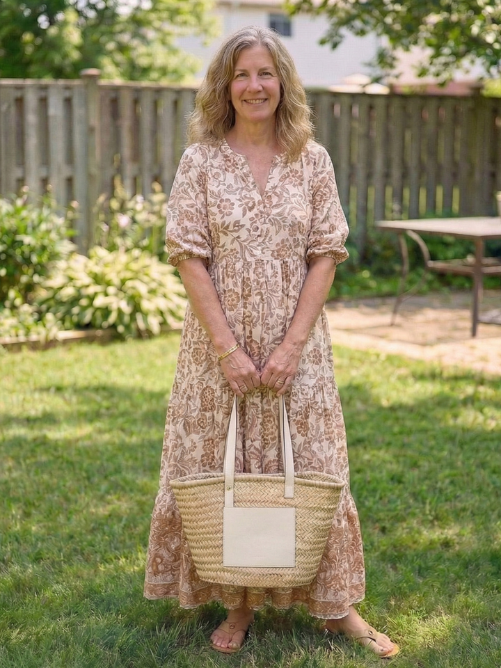 Calandra Short Sleeve V Neck Floral Midi Dress - Elena Harper