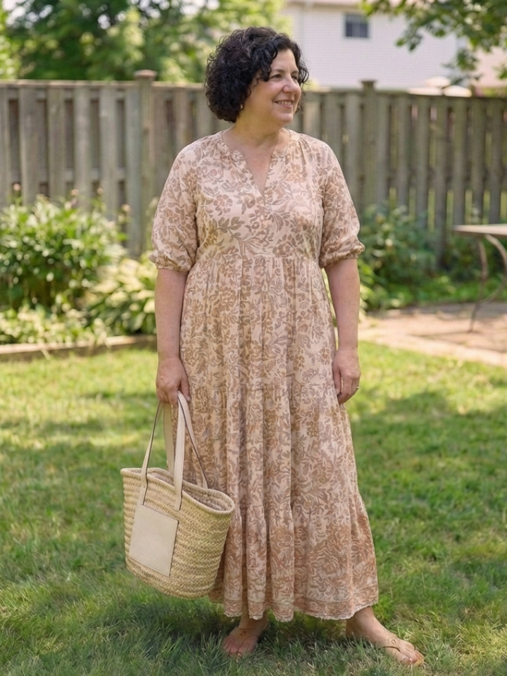 Calandra Short Sleeve V Neck Floral Midi Dress - Elena Harper