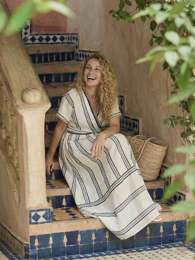 Thalassa V Neck Short Sleeve Wrap Waist Midi Dress - Elena Harper
