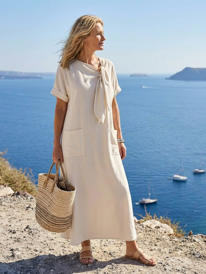 Elowyn Round Neck Short Sleeve Pocket Maxi Dress - Elena Harper