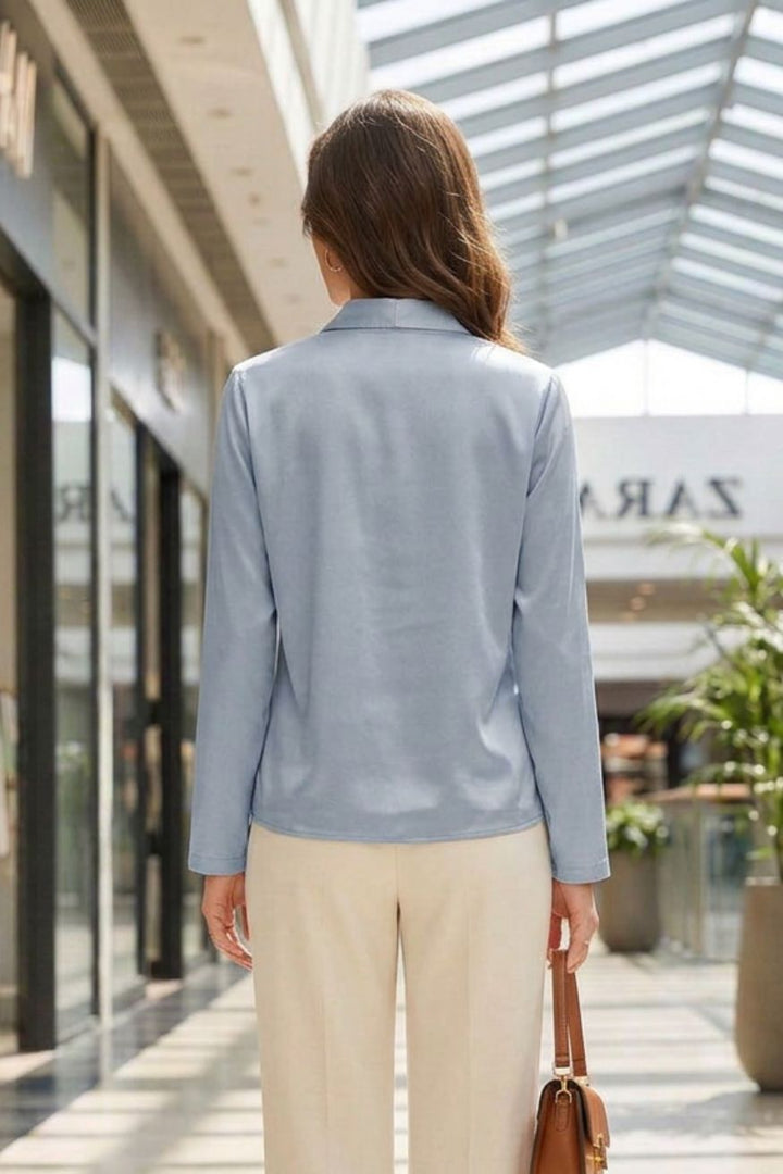 Women's Wrap Blouse with V-Neck and Long Sleeves
