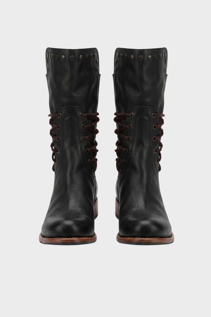 Women's Calf-Height Lace-Up Boots | Round Toe
