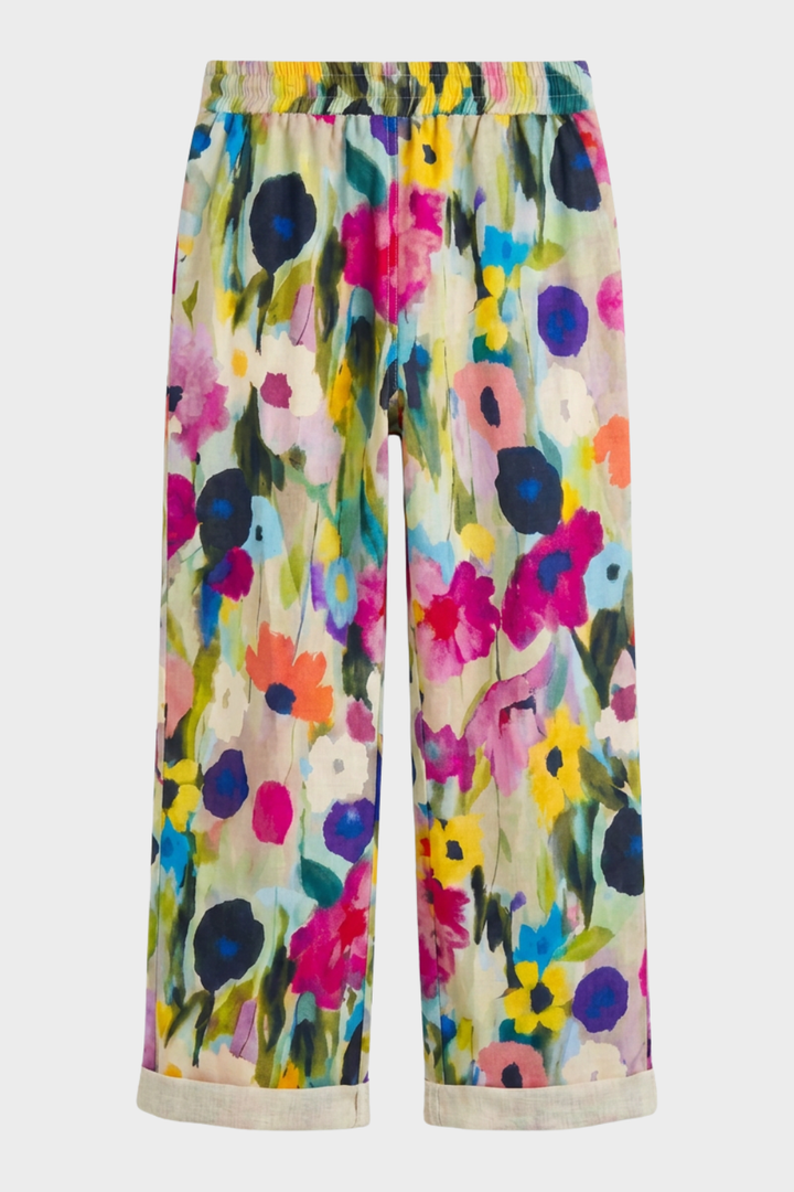 Women's Fabric Pants with Floral Pattern Wide Leg