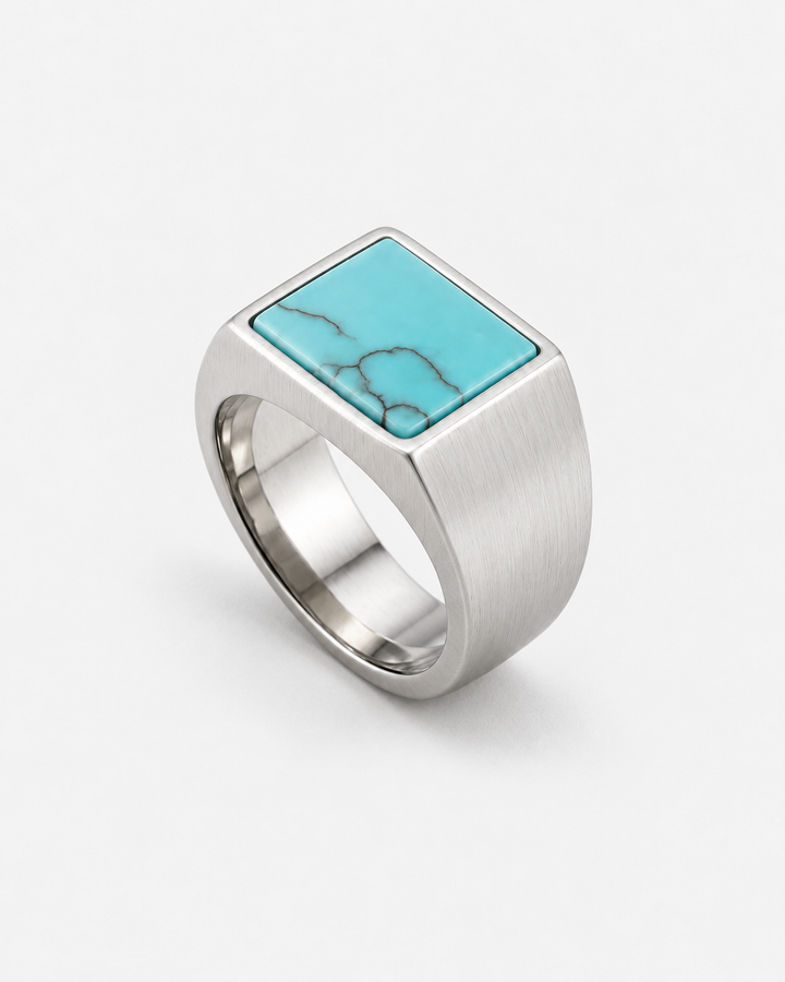 Square Blue Howlite Stone Ring For Men, view 2 - Elena Harper