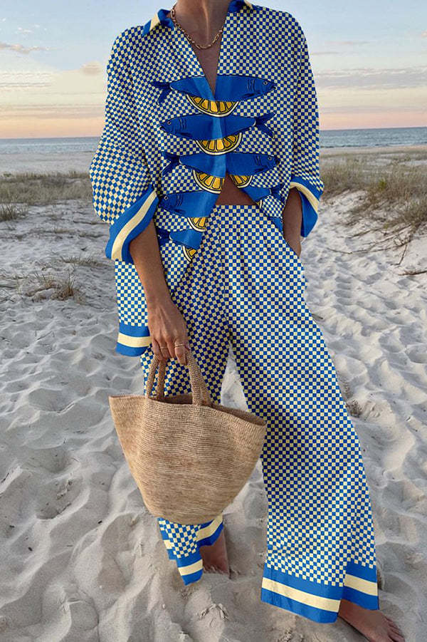 Women's Two-Piece Set with Long Sleeves, Checked