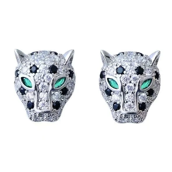 Colorful Leopard Crystal Statement Earrings, view 4 - Elena Harper