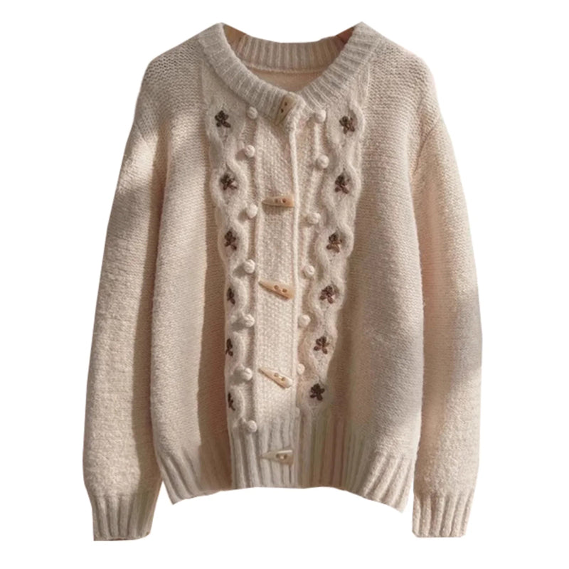 Casual Knitted Flower Cardigan