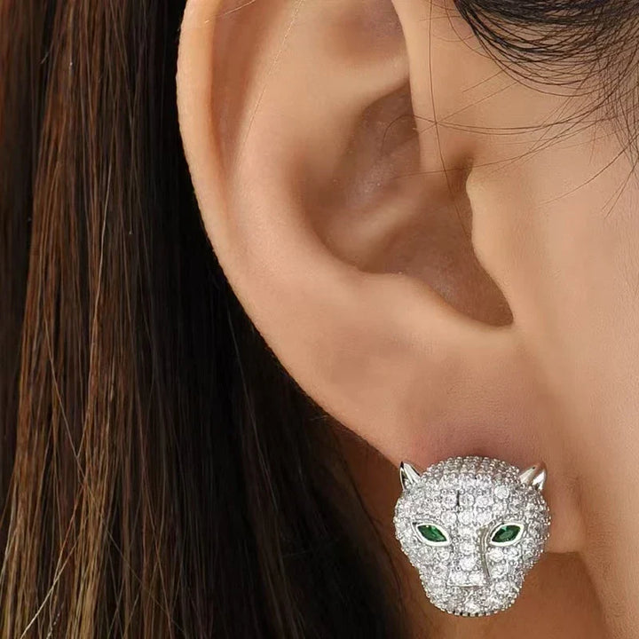 Colorful Leopard Crystal Statement Earrings, view 5 - Elena Harper