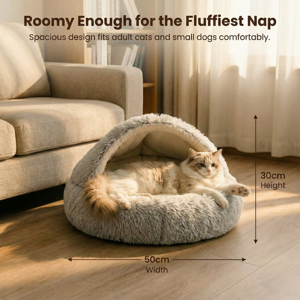 Cloofie Plush Cave Bed for Cats, Semi-Enclosed - Elena Harper