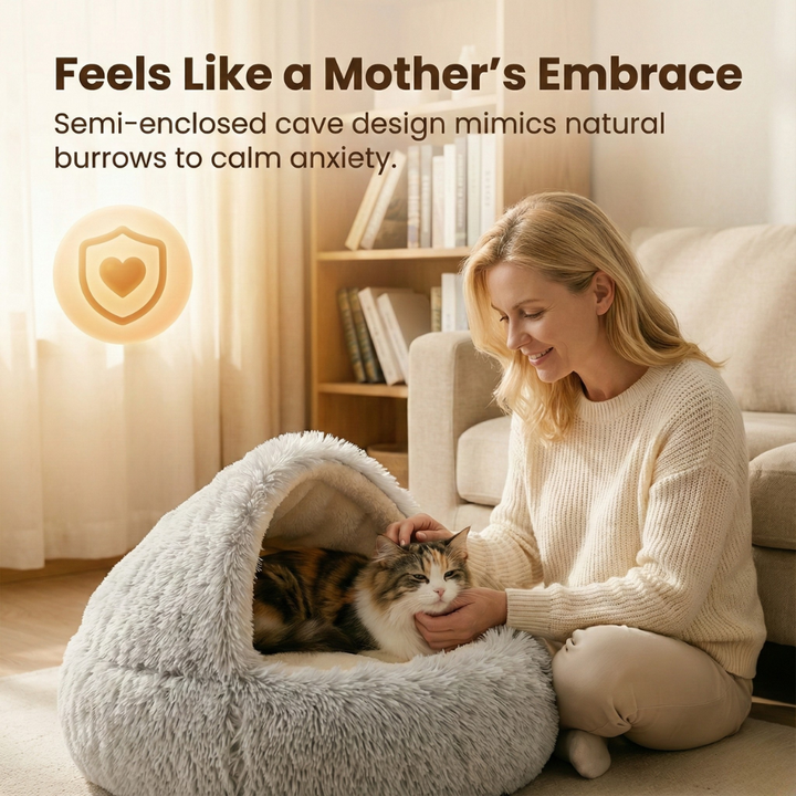 Cloofie Plush Cave Bed for Cats, Semi-Enclosed - Elena Harper