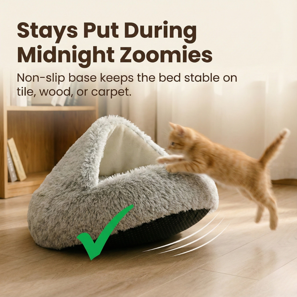 Cloofie Plush Cave Bed for Cats, Semi-Enclosed - Elena Harper