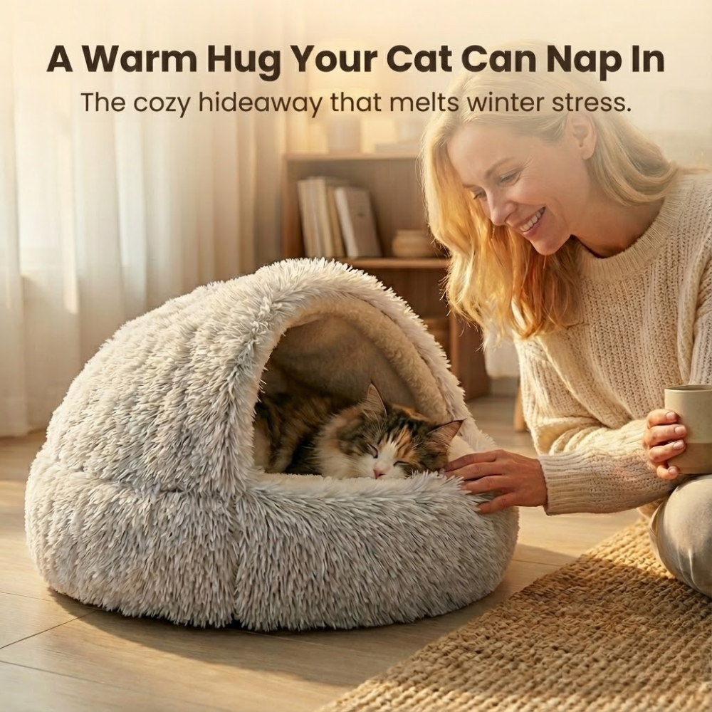 Cloofie Plush Cave Bed for Cats, Semi-Enclosed - Elena Harper