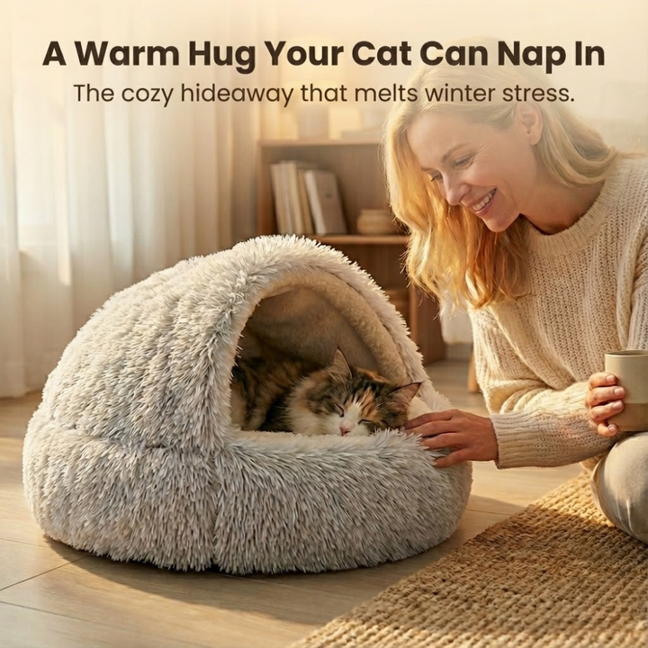 Cloofie Plush Cave Bed for Cats, Semi-Enclosed - Elena Harper