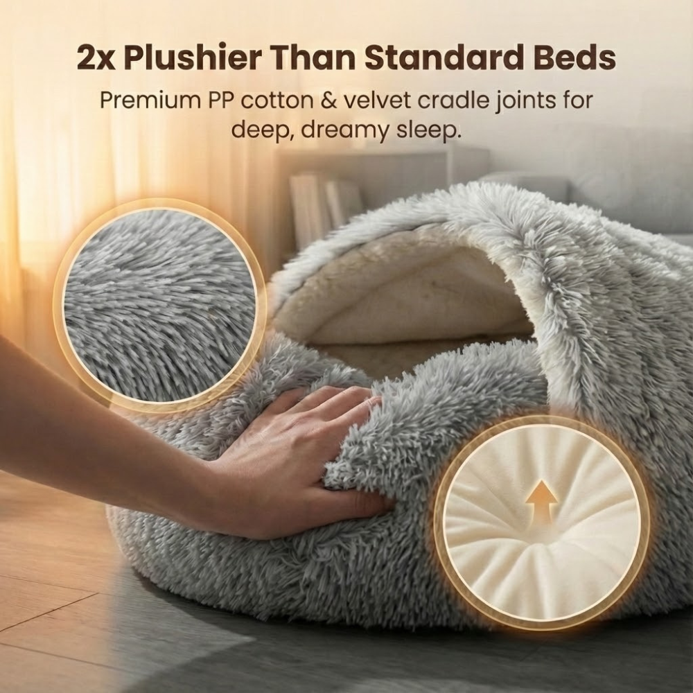 Cloofie Plush Cave Bed for Cats, Semi-Enclosed - Elena Harper