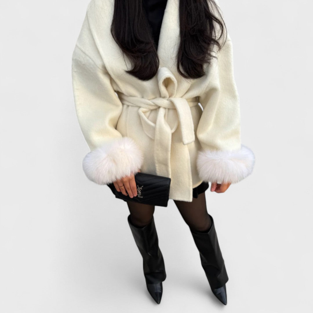 Itala Wrap Coat in Faux Fur - Elena Harper