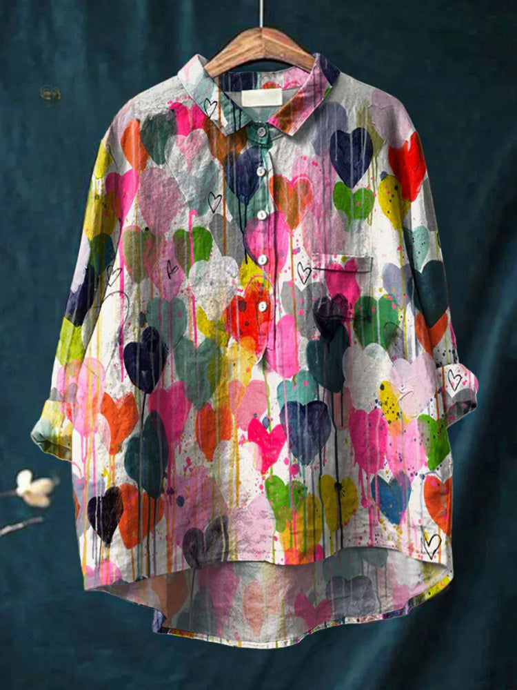 Valentina Shirt with Colorful Heart Print - Elena Harper