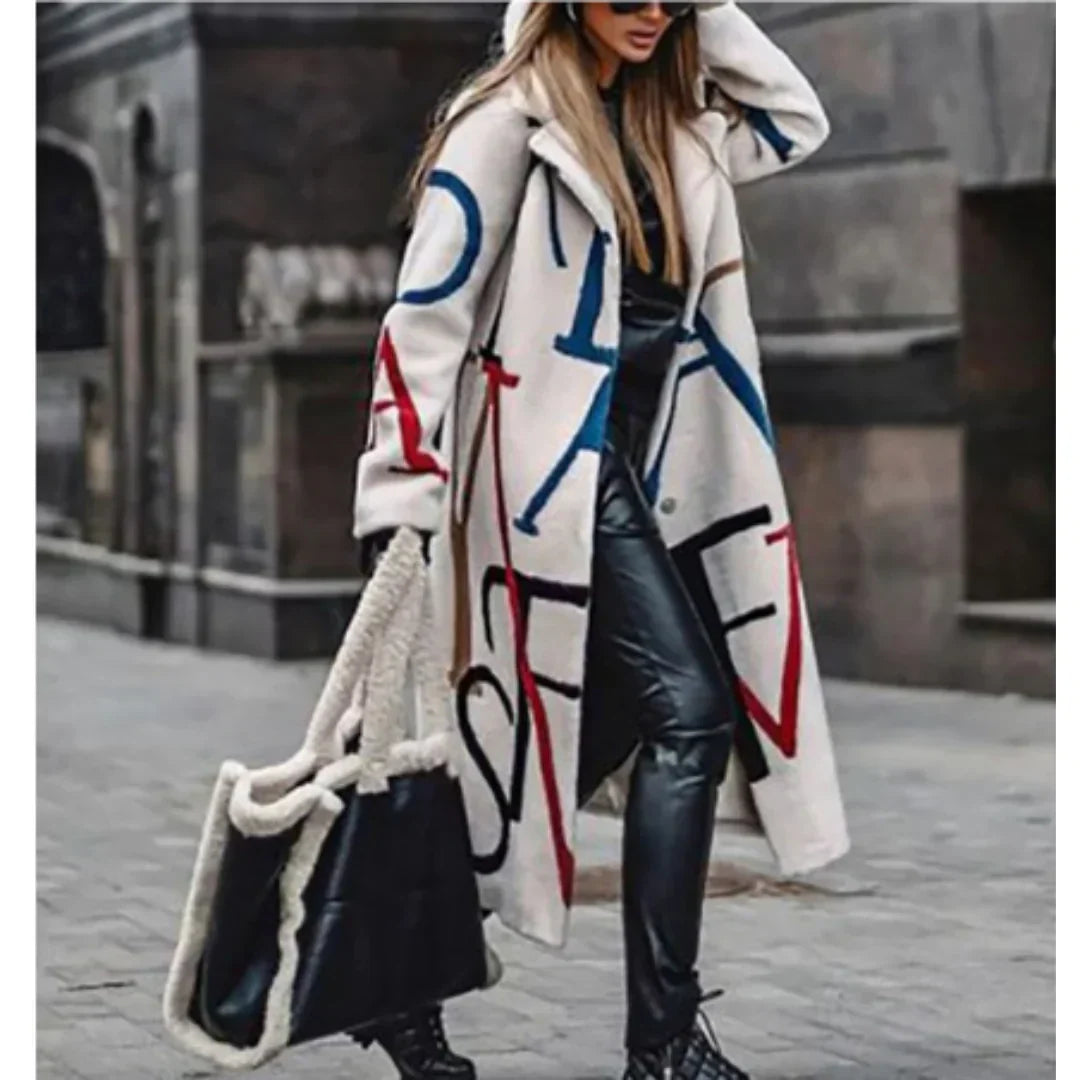 Long Women's Coat with Elegant Designer Patterns