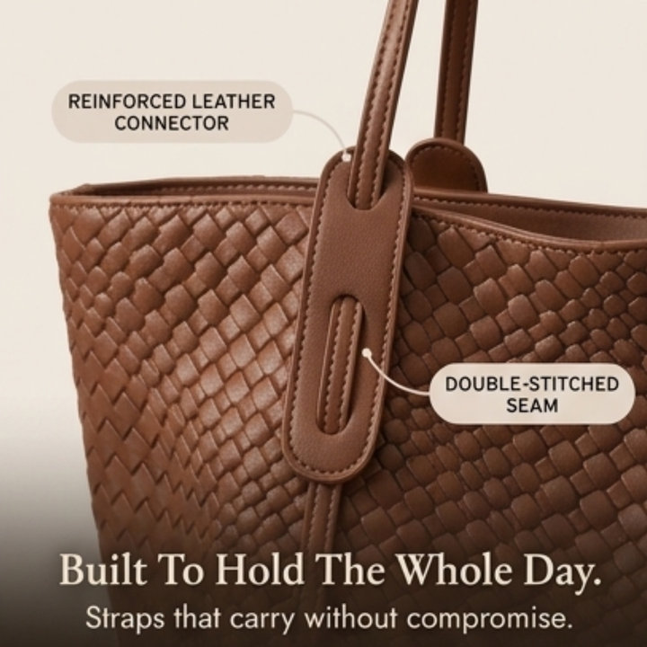 Ardenna Woven Faux Leather Tote - Elena Harper