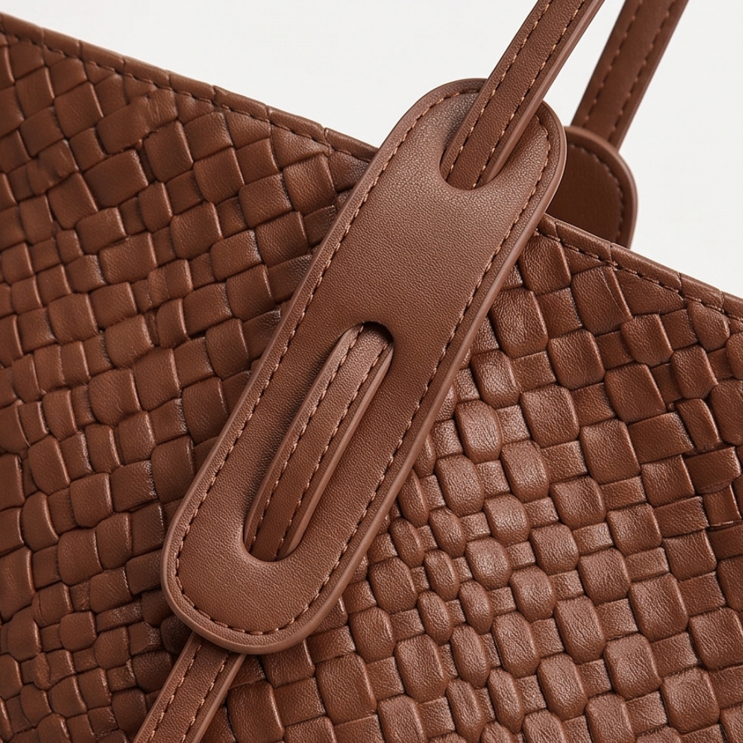 Ardenna Woven Faux Leather Tote - Elena Harper