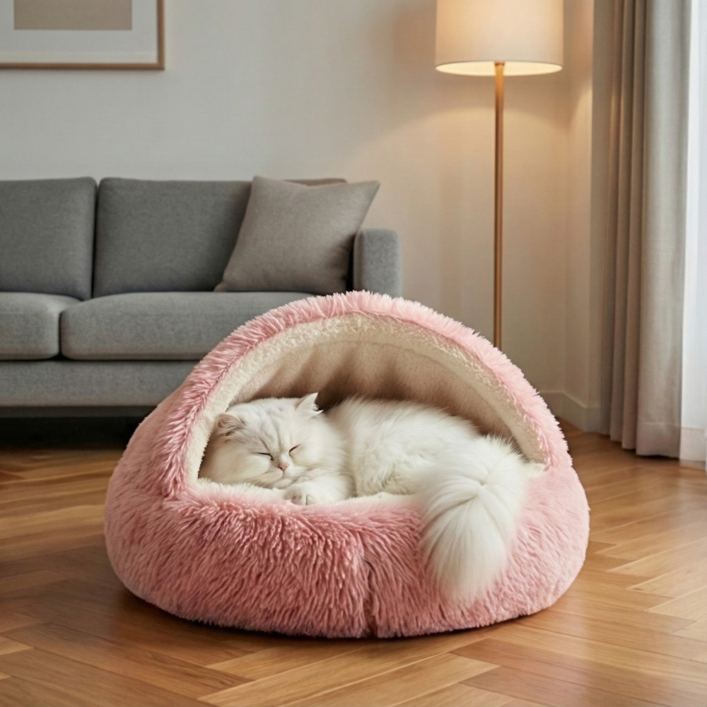 Cloofie Plush Cave Bed for Cats, Semi-Enclosed - Elena Harper
