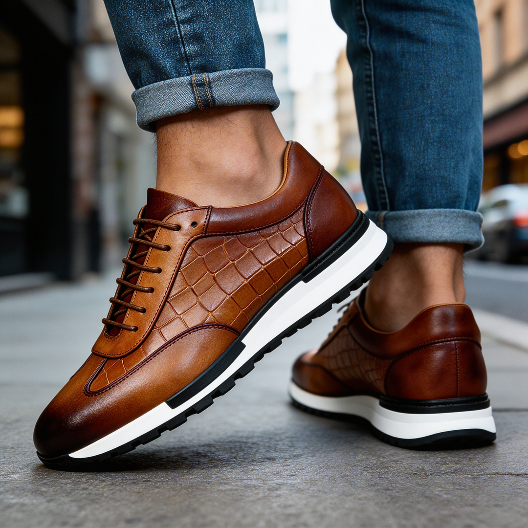 Men's Textured Leather Sneakers with Elegant Laces