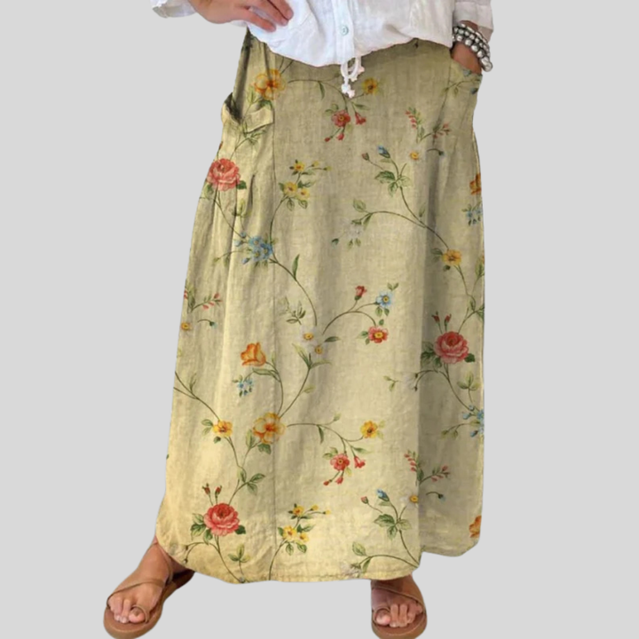 Mella Retro Elegant Floral Art Elastic waistband Pocket Skirt - Elena Harper