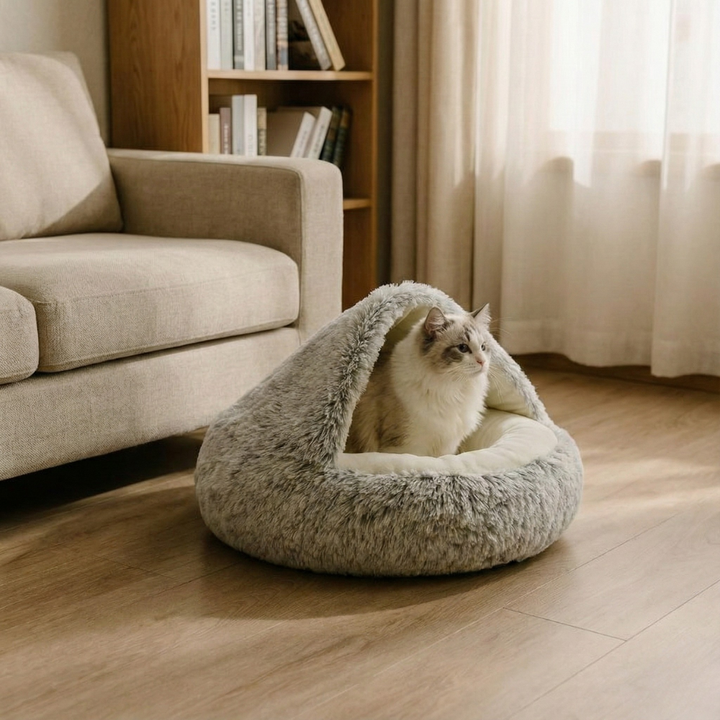 Cloofie Plush Cave Bed for Cats, Semi-Enclosed - Elena Harper
