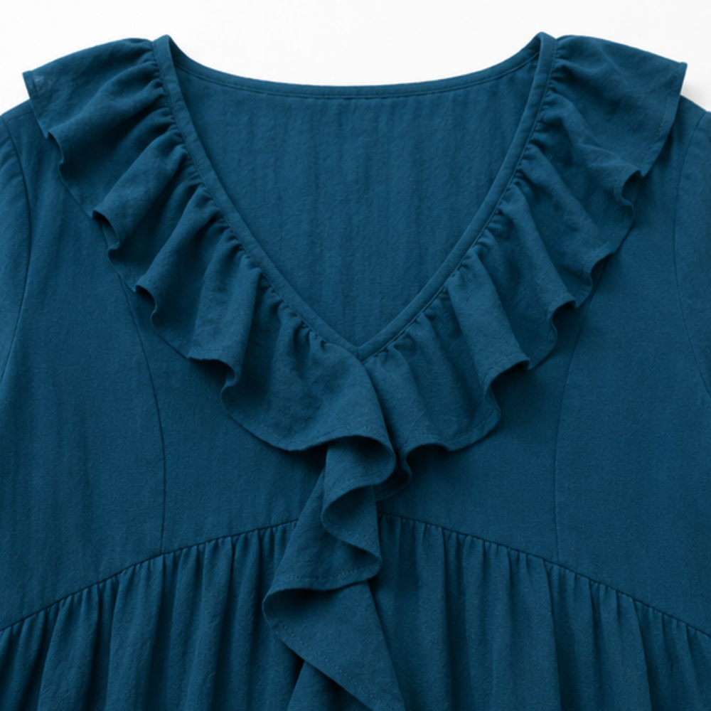 Cascada High-Low Ruffle V-Neck Bell Sleeve Dress - Elena Harper