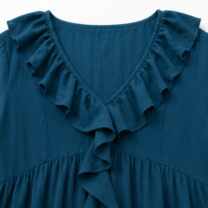 Cascada High-Low Ruffle V-Neck Bell Sleeve Dress - Elena Harper