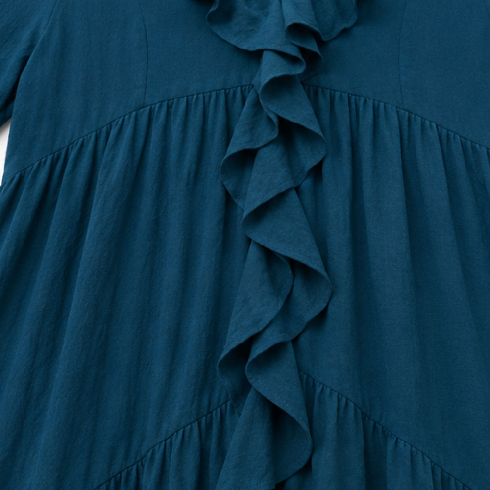 Cascada High-Low Ruffle V-Neck Bell Sleeve Dress - Elena Harper