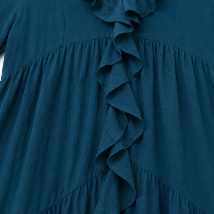 Cascada High-Low Ruffle V-Neck Bell Sleeve Dress - Elena Harper