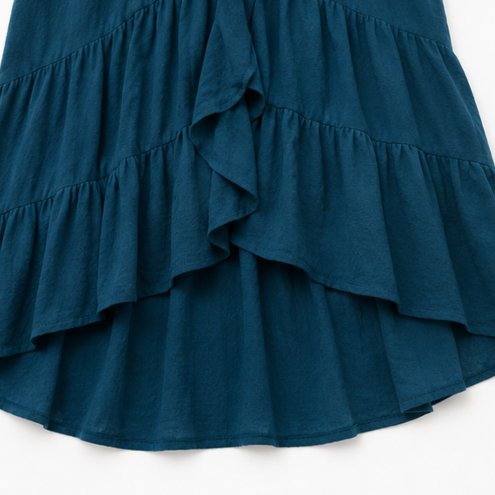 Cascada High-Low Ruffle V-Neck Bell Sleeve Dress - Elena Harper