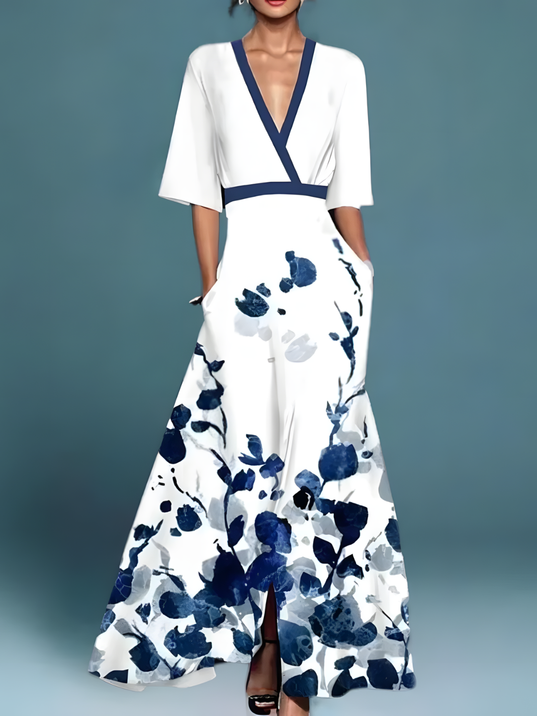Amira Elegant Floral Wallet Dress - Elena Harper