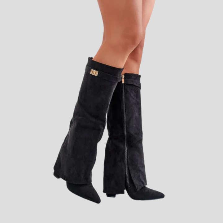 High Block-Heel Flap Boots