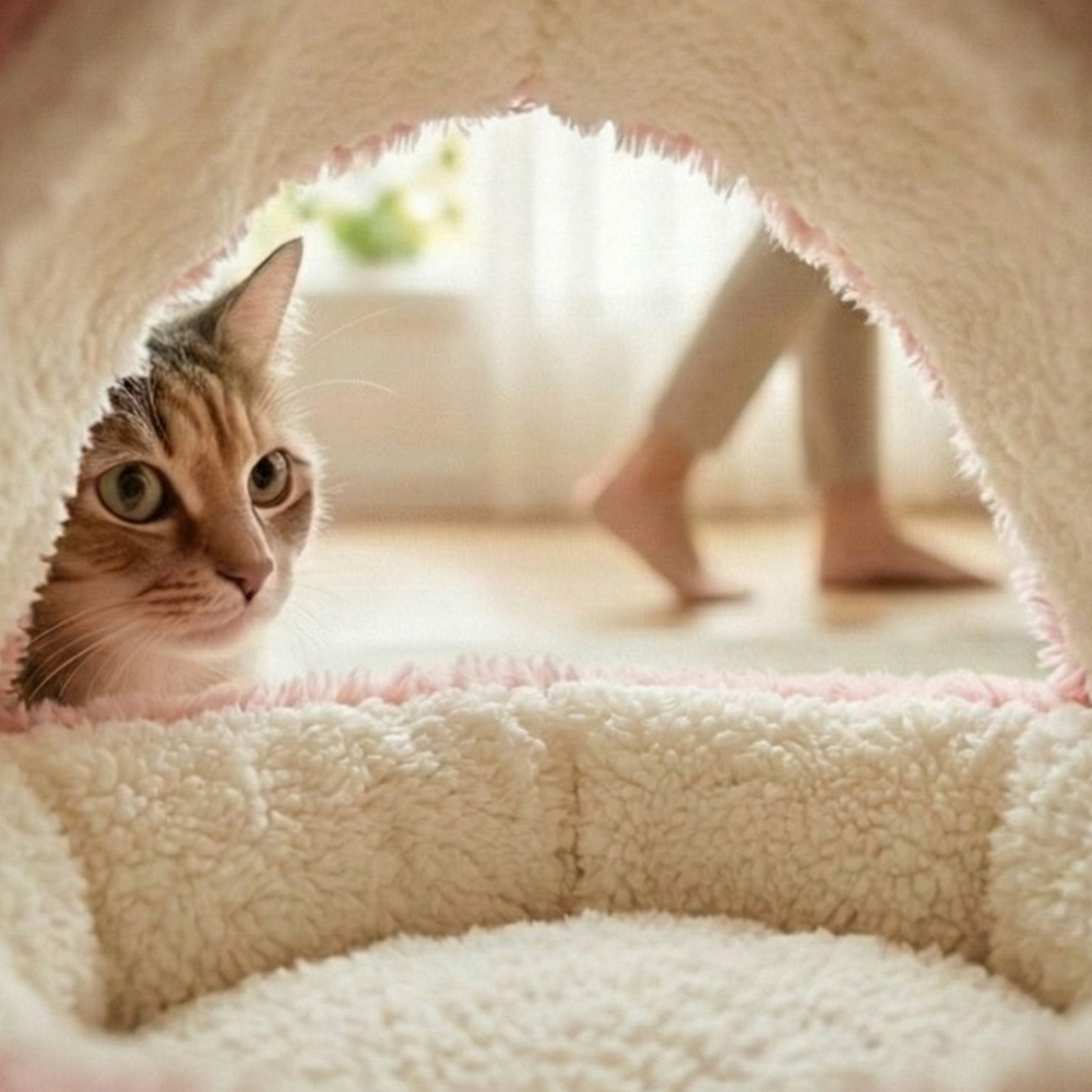 Cloofie Plush Cave Bed for Cats, Semi-Enclosed - Elena Harper