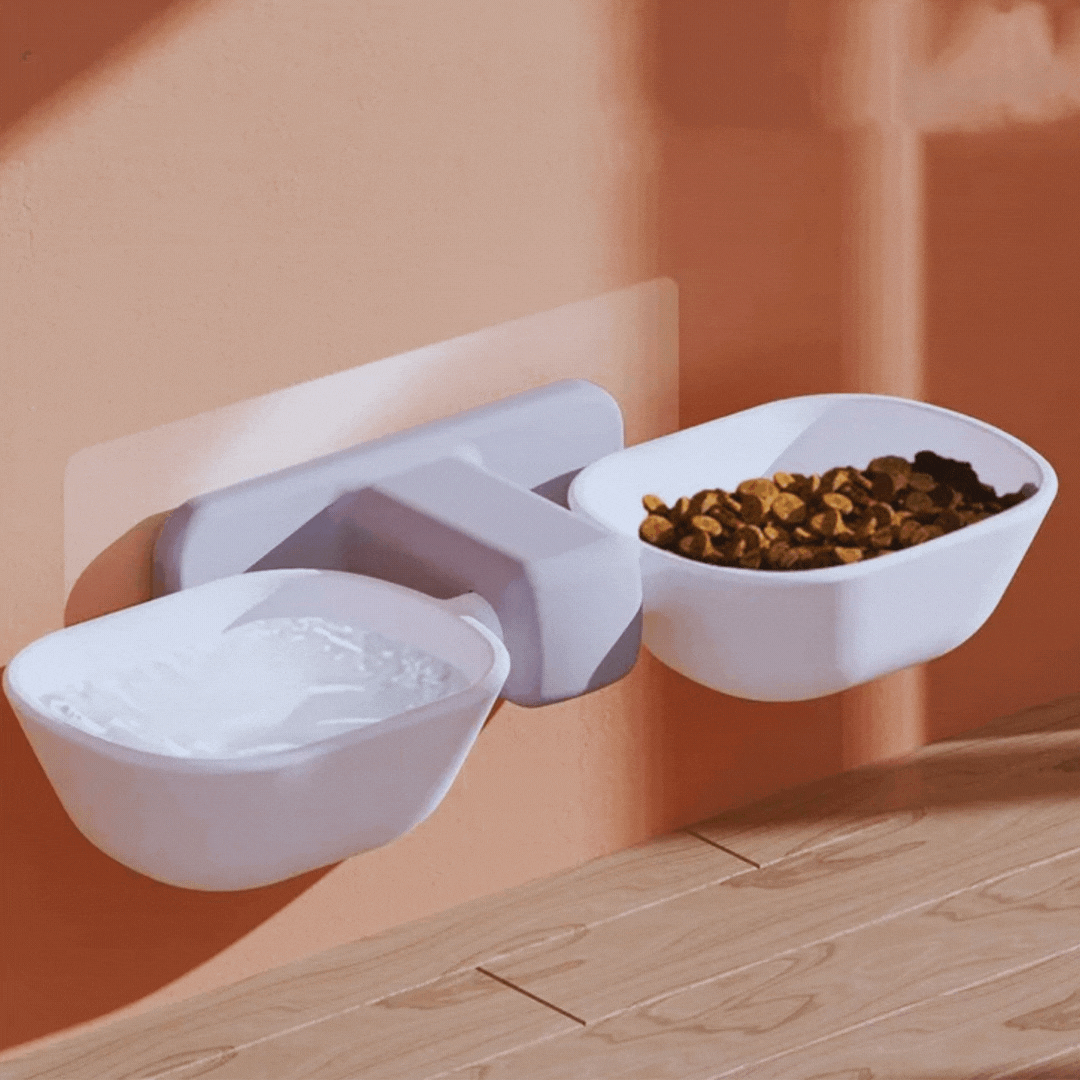 Pet Wall Mount Food & Water Bowls - Space-Saving Design