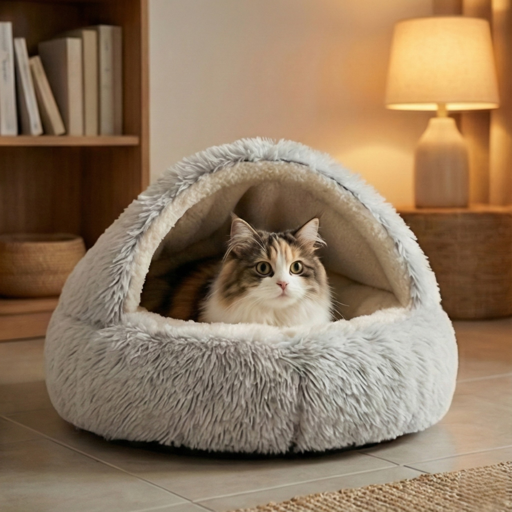 Cloofie Plush Cave Bed for Cats, Semi-Enclosed - Elena Harper