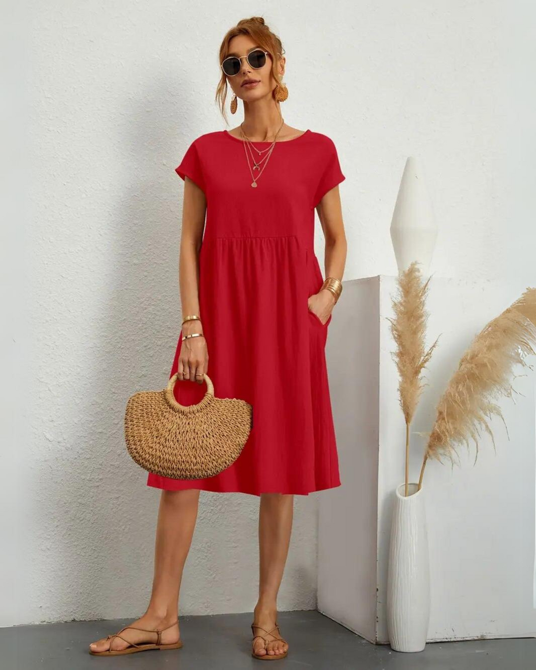 Milla O-neck Casual Summer Loose Fit Dress - Elena Harper