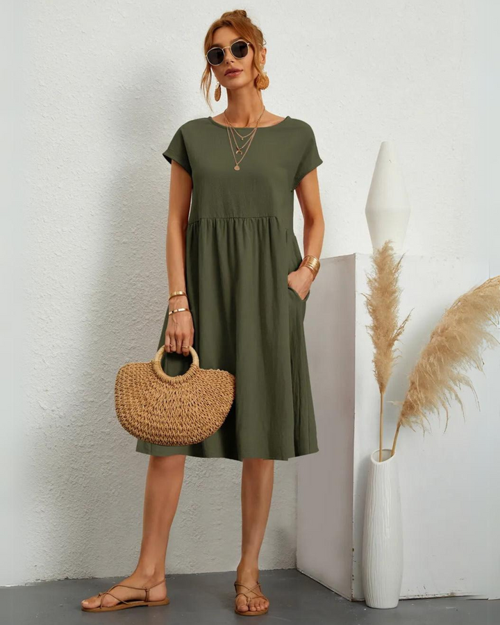 Milla O-neck Casual Summer Loose Fit Dress - Elena Harper