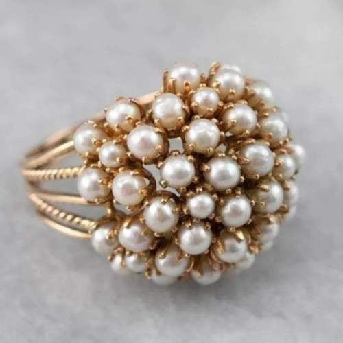 Bush Inlaid Pearls Ring - Elena Harper
