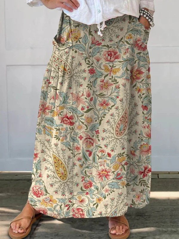 Nilva Vintage Floral Art Printed Pocket Skirt - Elena Harper