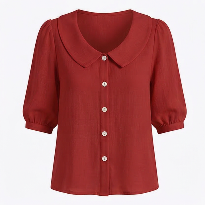 Collara Retro Peter Pan Collar Button Up Blouse - Elena Harper