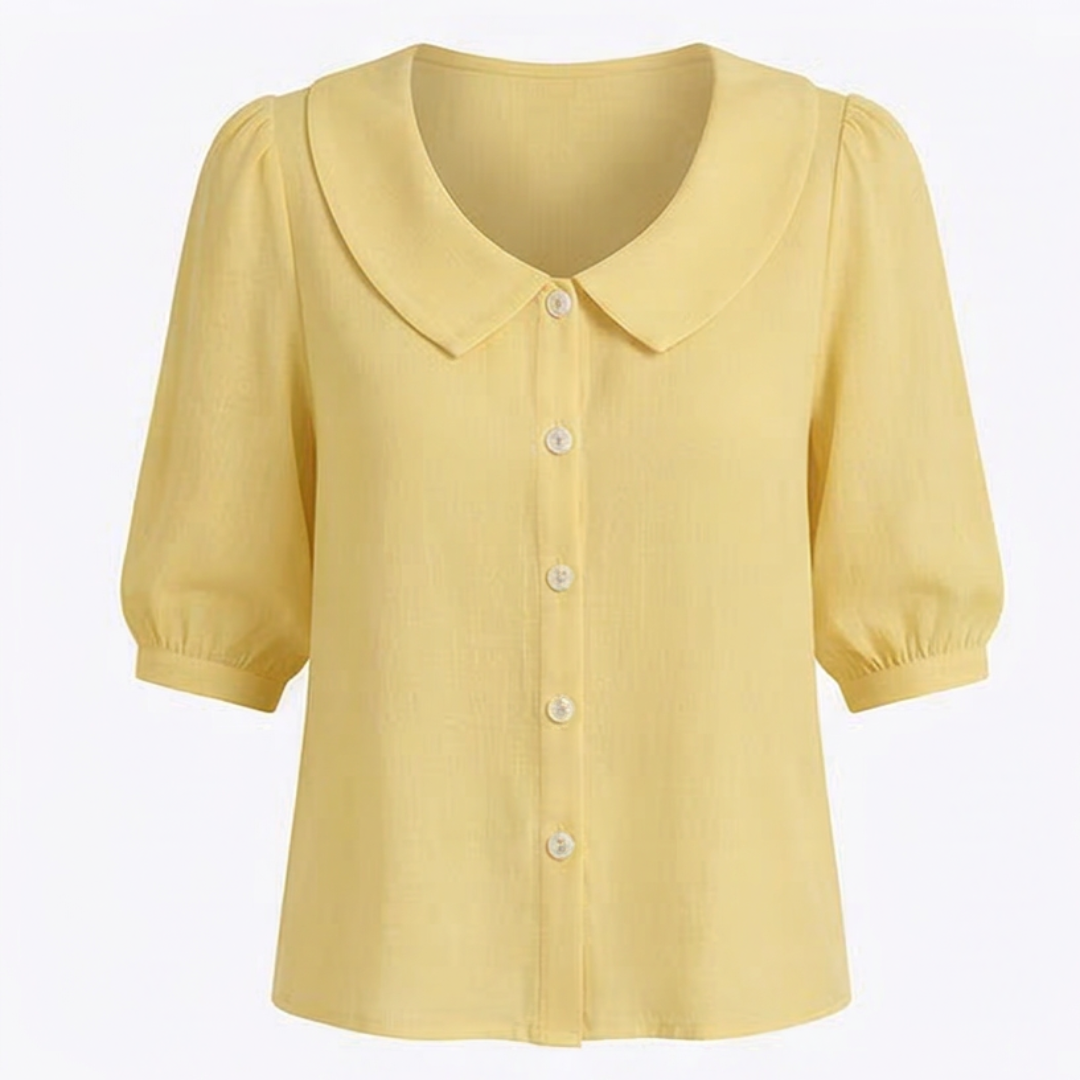 Collara Retro Peter Pan Collar Button Up Blouse - Elena Harper