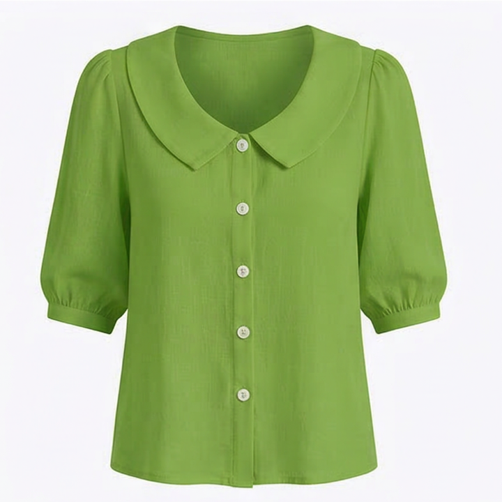 Collara Retro Peter Pan Collar Button Up Blouse - Elena Harper