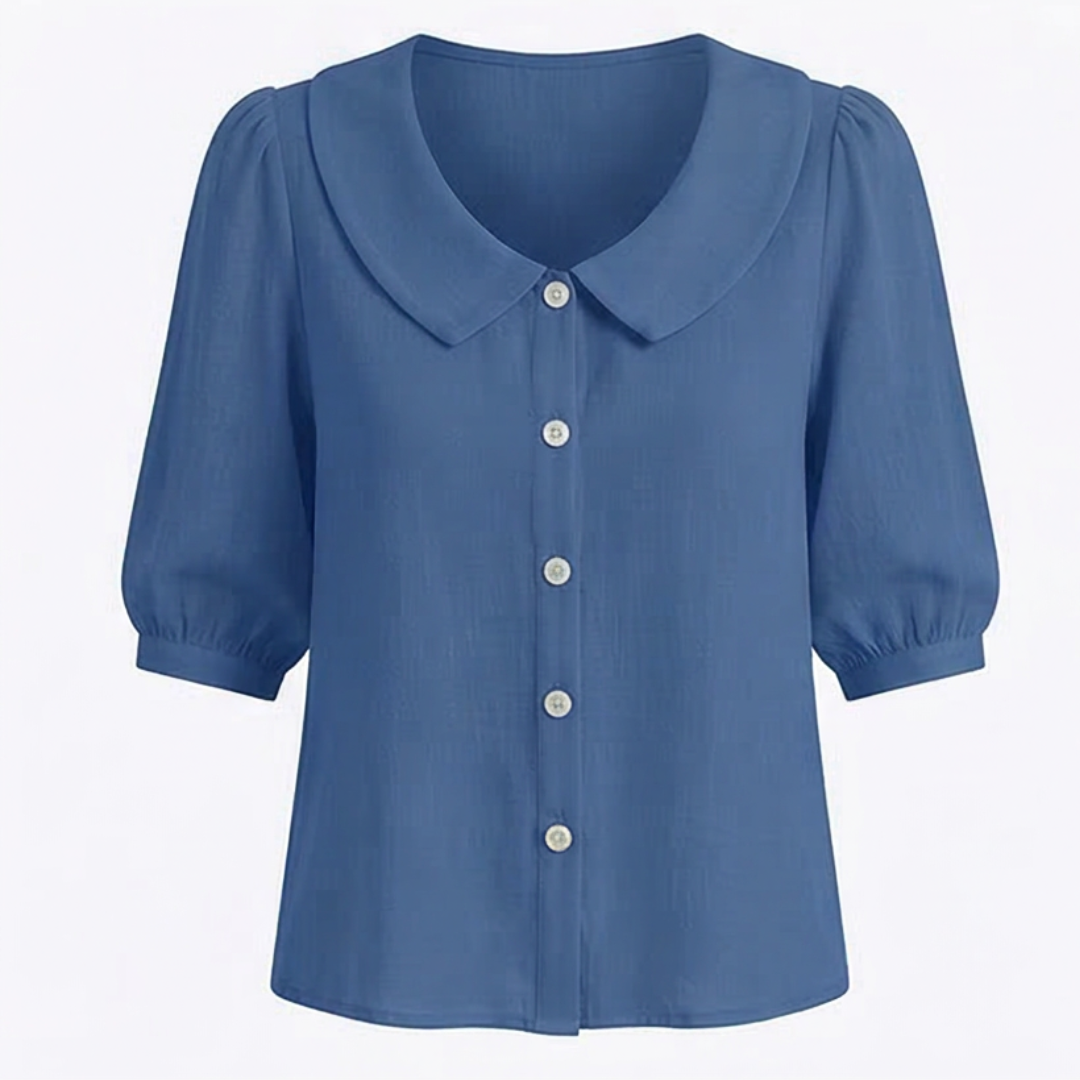 Collara Retro Peter Pan Collar Button Up Blouse - Elena Harper